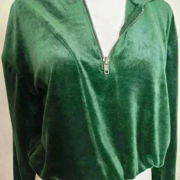 Jolie & Joy women's cropped velour green pullover hoodie size large - Picture 3 of 7